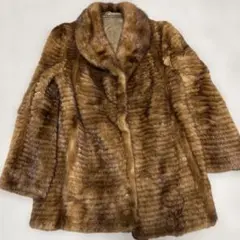 ミンク 毛皮 コート ブラウン レタード仕立て サイズ9 美品 フック留め