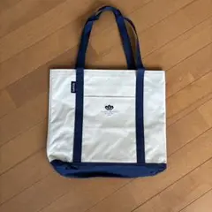 ホワイト ネイビー トートバッグ 前面ポケット付き