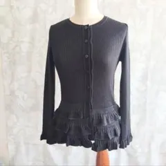ALMA EN ROSE 黒 フリル付き長袖ニット