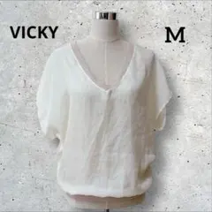 VICKY シアー ドルマンスリーブ Vネック カットソー M シアー 配色のサムネイル