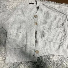 ROMWE Vネック リブニット カーディガン グレー
