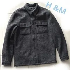 H &M メンズ ウール混 シャツジャケット 中綿キルティング グレー