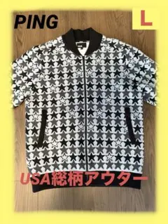 長袖 フルジップ 裏付ニットブルゾン メンズ USA総柄 アウター ゴルフウェア