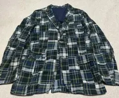 BEAMS クレージーチェック柄パッチワークジャケット ネイビー、グリーン系