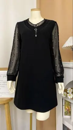 上品なシースルー袖付きワンピース（XLサイズ）