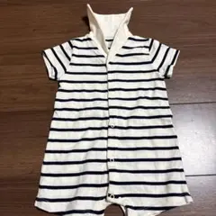 プチバトー　アイボリー ネイビーストライプロンパース