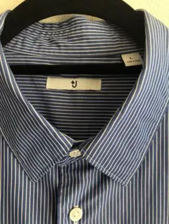 ユニクロ　+J 青と白のストライプ 長袖シャツ Lサイズ