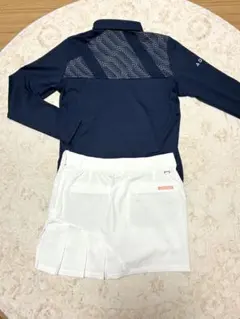 新品L！アディダスゴルフ 春夏セットアップ 白サイドプリーツスカート×長袖ポロ