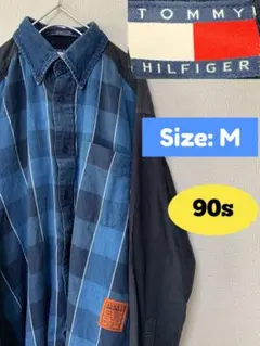 90s TOMMY HILFIGER チェック シャツ デニム 切り替え