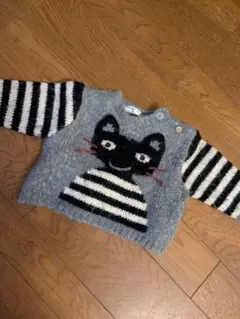 猫の顔　ニットセーター　hello!　80