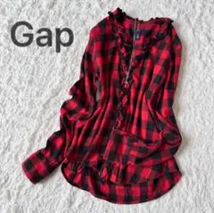 GAP ギャップ 赤 黒 チェック フリルシャツ y2k グランジ 平成