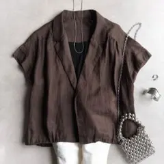 美品▲LOVELESSラブレス//ペーパーリネンブラウス▲ブラウン 茶色のサムネイル