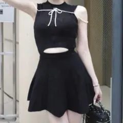 ダーリッチ ウエストオープンストリングニットミニワンピース