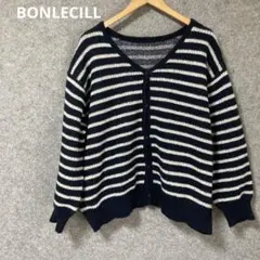 BONLECILLボーダー柄 Vネック ニットカーディガンのサムネイル