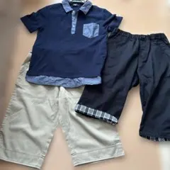 COMME CA ISM ネイビー ポロシャツ ハーフパンツ黒.ベージュ150㎝