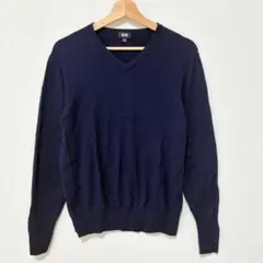 【美品】ユニクロ　メリノ Vネックセーター Mサイズ 紺　ベトナム製