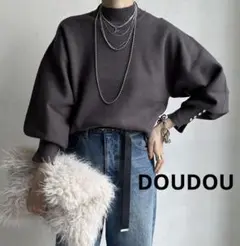 DOUDOU　ドゥドゥ　袖リングボタントップス　チャコールグレー　F