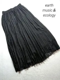 earth music＆ecology プリーツロングスカート ブラック ドットのサムネイル