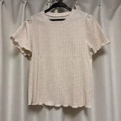 格紋上衣 米色 短袖 荷葉袖 鬱金香袖 韓風