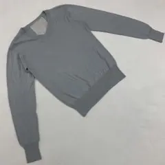 セーター ニット 長袖 グレー Vネック シンプル 無地 ストレッチ Sサイズ