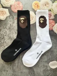 ※新品※A BATHING APE BAPE ロゴ クルーソックス ２足セット