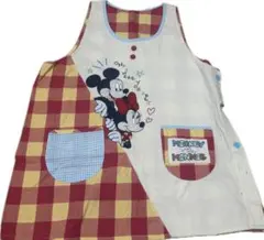 ミッキー ミニー エプロン チェック柄　保育士　幼稚園教諭