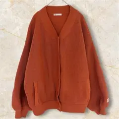 【JaVaコラボ】美品 軽量ワッフルニット MA-1風カーディガン L オレンジ