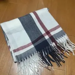 チェック柄マフラー ホワイト 白 ネイビー 紺 レッド 赤