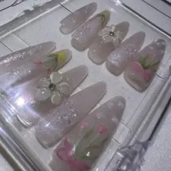 花柄リボンデザイン ネイルチップ