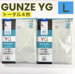44【ムレにくく爽やか】GUNZE YG VネックTシャツ Ｌ２枚 トータル４枚