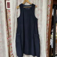 秋、冬物　濃紺　細コール生地❣️手作りジャンパースカート❣️M〜 L