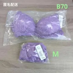 エメフィール　楽ブラ　極　B70　ショーツ　М　 紫　レース　花柄　セット