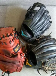 ZETT MIZUNO グローブ 3点セット まとめ売り 野球 ソフトボールのサムネイル