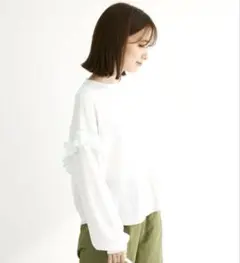 グリンパークス 袖フリルトップス ワッフル Green Parks 配色 F長袖