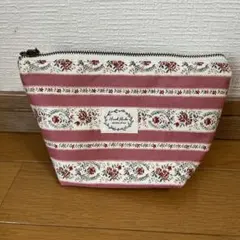 ハンドメイド ストライプ花柄ポーチ