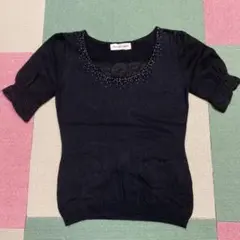 Private Label ビーズ装飾 半袖ニット ブラックのサムネイル