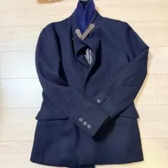 TAKEO KIKUCHI メンズ ネイビー ウールコート ピーコート