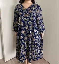 着物リメイク＊美品 3wayワンピース 羽織にも◎ 綿素材 和柄 ネイビー