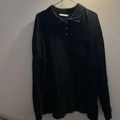 ブラック 長袖ポロシャツ 胸ポケット付き