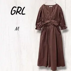 グレイル　GRL 赤みブラウン ワンピース ロング　シャーリングM 5分袖