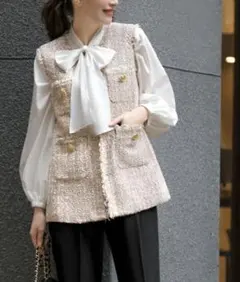 ピンク　ツイード セレモニースーツ 3点セット　パンツスーツ