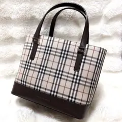 バーバリー　ハンドバッグ　チェック　ロゴ　ブラウン