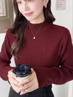 【新品】12G ボトルネックカラー リブニット ボルドー