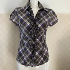 中古美品♡半袖パフスリーブブラウス② MIDORI K PLAY チェック柄のサムネイル