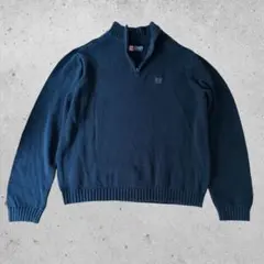 CHAPS ハーフジップニット ネイビー 刺繍ロゴ 古着