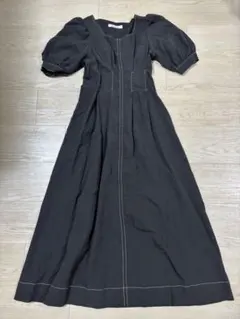 archives（アルシーヴ）スクエアネック ロングワンピース ブラック 黒 M