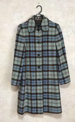 美品　ランズエンド チェックロングコート　9号のサムネイル