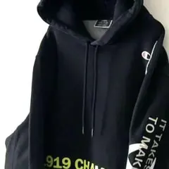 チャンピオン ロゴ スウェット パーカー L ブラック 黒 古着英字