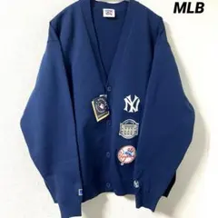 MLB別注　ヤンキース　ワッペンVネックカーディガン　ワッペン セーター 刺繍