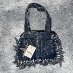 デニムフリンジトートバッグ